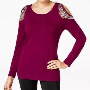 NWOT Thalia Sodi embellished cold shoulder sweater
